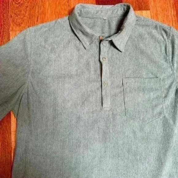 No Brand | Men’s aqua/green corduroy inspired short  sleeve shirt size L - Picture 4 of 6